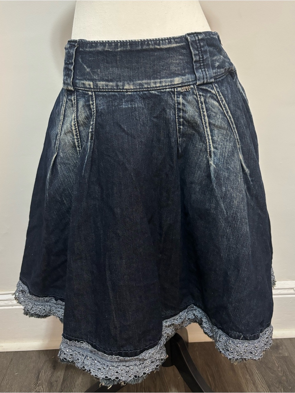 missy sixty dark wash midi skirt
